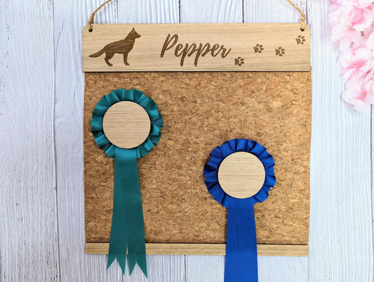 Personalised Wooden German Shepherd Rosette Holder | Unique Display for Dog Show Awards | Custom Name Engraving | Alsatian Lovers