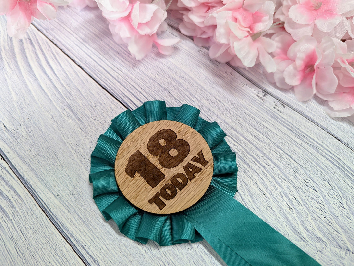 Wooden Rosette for 18th Birthday Celebration - '18 Today' Award Ribbon - Elegant Oak Veneer - Eco-Friendly Packaging