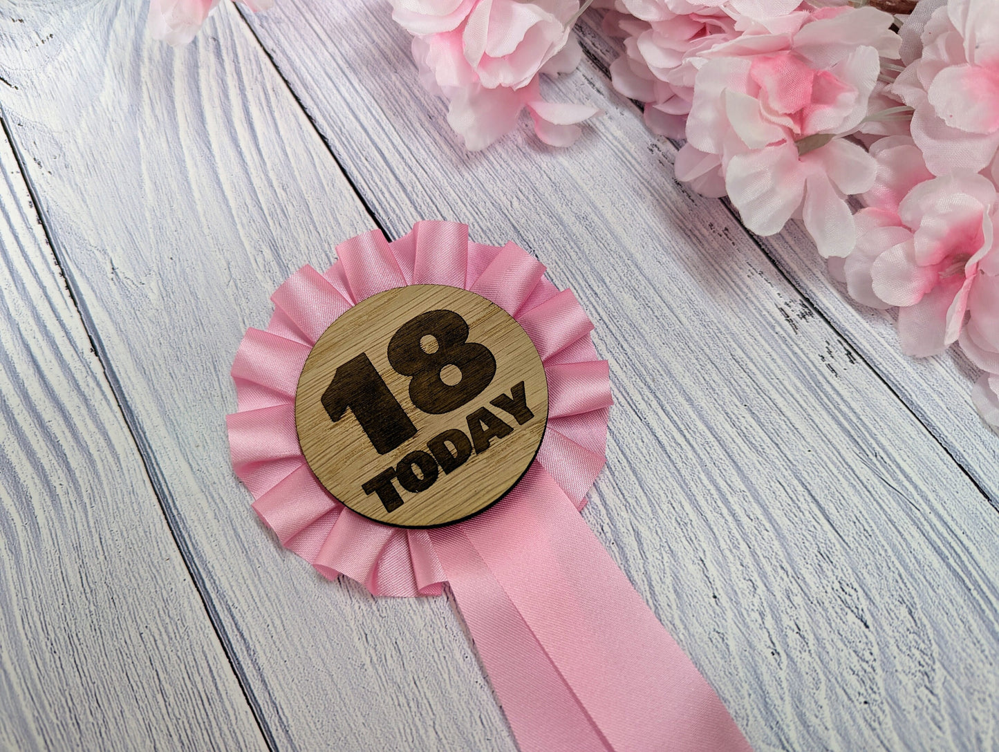 Wooden Rosette for 18th Birthday Celebration - '18 Today' Award Ribbon - Elegant Oak Veneer - Eco-Friendly Packaging