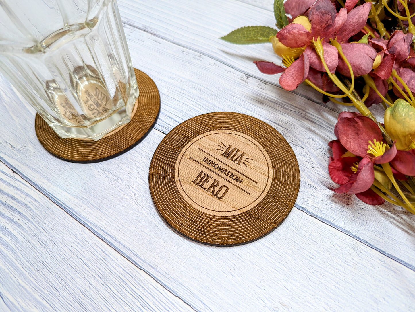 Personalised Retro Vinyl Record Coaster for Employee Recognition - Customisable Award Ideas & Employee Name - Unique Reward for Staff