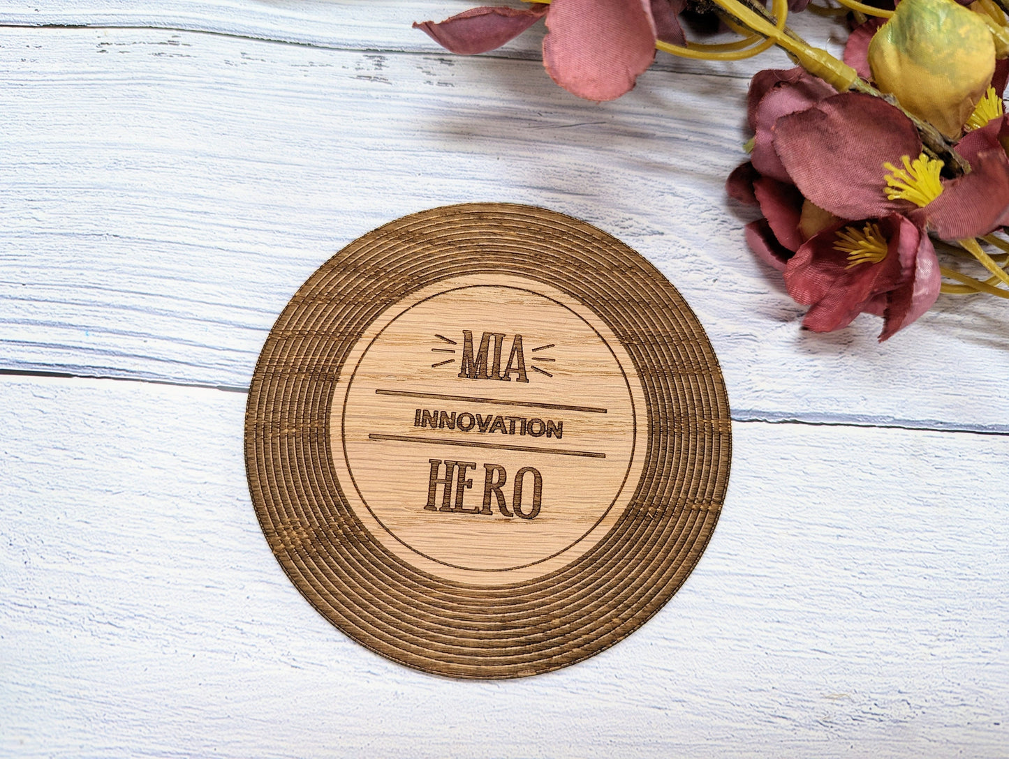 Personalised Retro Vinyl Record Coaster for Employee Recognition - Customisable Award Ideas & Employee Name - Unique Reward for Staff