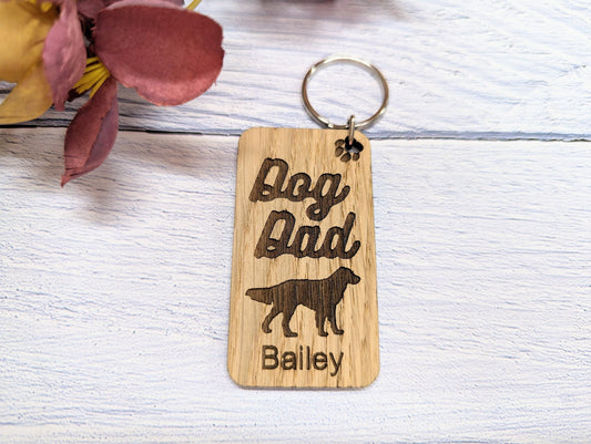 Personalised Flat Coated Retriever Dog Parent Wooden Keyring - Custom Oak Keychain - Unique Gift for Flat Coated Retriever Lovers