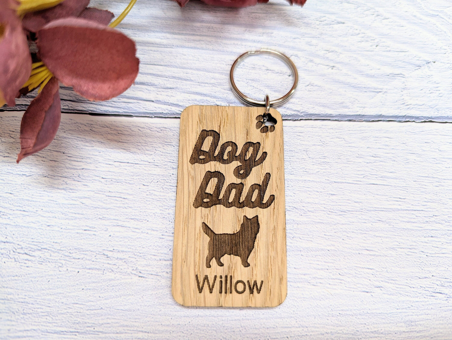 Personalised Cairn Terrier Dog Parent Wooden Keyring - Custom Oak Keychain - Unique Gift for Cairn Terrier Lovers