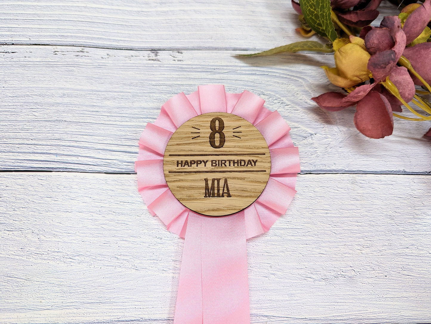 Personalised Wooden Rosette for Any Birthday - Custom Name & Age - Unique Birthday Keepsake - Eco-Friendly