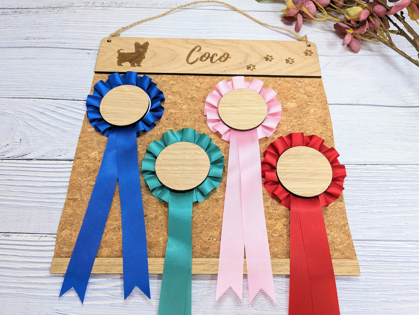 Personalised Yorkshire Terrier Rosette Holder - Custom Dog Show Award Display - Handcrafted Wooden Keepsake for Pet Lovers