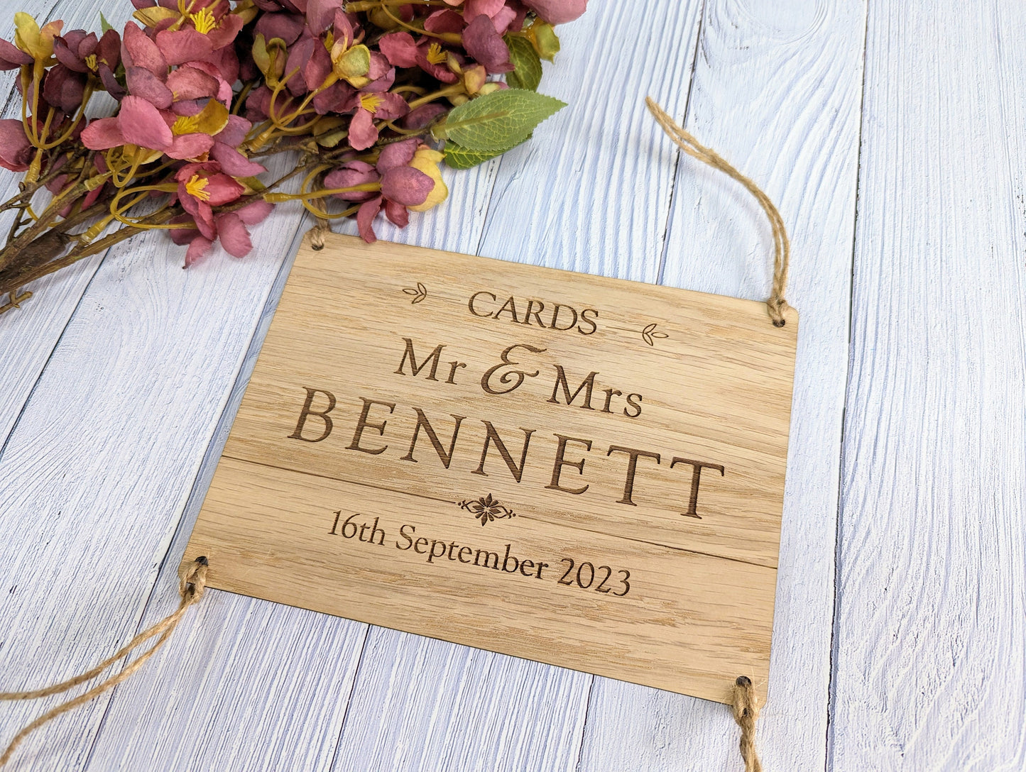 Personalised Wooden Wedding Card Box Sign with String Attachment - Customisable with Married Name & Date