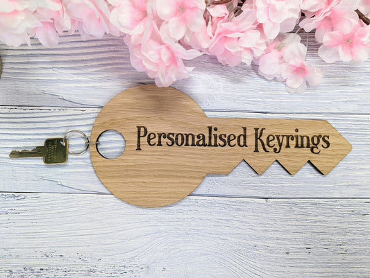 Oversized Key-Shaped Wooden Keyring - 297x138mm - Custom Engraved Text - Perfect for Special Events or Unique Gifts