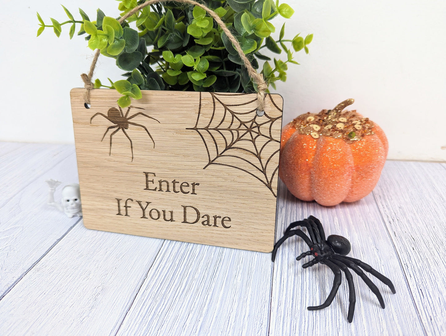 Personalised Halloween Wooden Sign with Spider Web Design - 'Enter if You Dare'