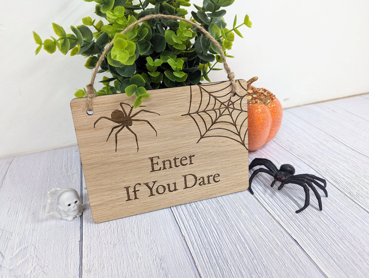 Personalised Halloween Wooden Sign with Spider Web Design - 'Enter if You Dare'