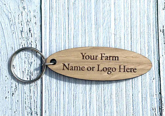 Personalised Oval Farm Keyrings | Custom Keyfobs | Wooden Keyring | Bulk | Gifts For Farmers | Oak Keyring | Bulk Keyrings Farm Business