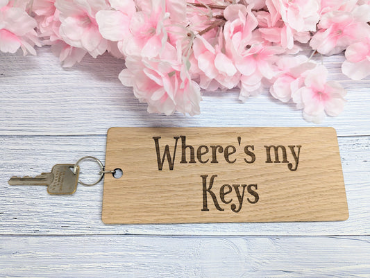 Extra-Large 200x80mm "Where's My Keys" Wooden Keyring - Ideal for First Car, New Home, or Those Who Misplace Keys