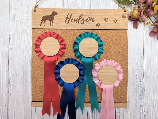 Personalised Wooden American Pit Bull Terrier Rosette Holder | Add Your Dog's Name | Rosette Display Board | Unique Gift