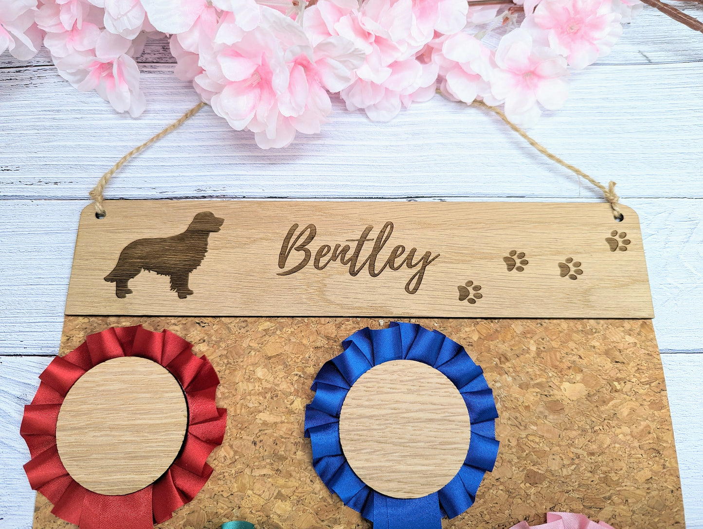 Personalised Golden Retriever Rosette Holder - Custom Dog Show Award Display - Handcrafted Wooden Keepsake for Pet Lovers