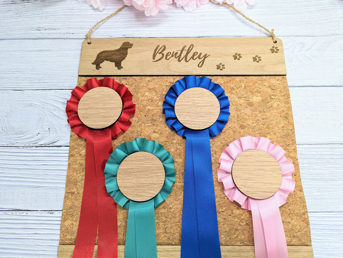 Personalised Golden Retriever Rosette Holder - Custom Dog Show Award Display - Handcrafted Wooden Keepsake for Pet Lovers