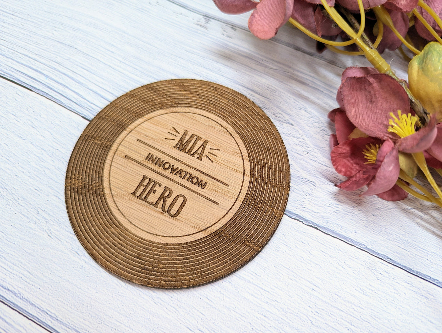 Personalised Retro Vinyl Record Coaster for Employee Recognition - Customisable Award Ideas & Employee Name - Unique Reward for Staff