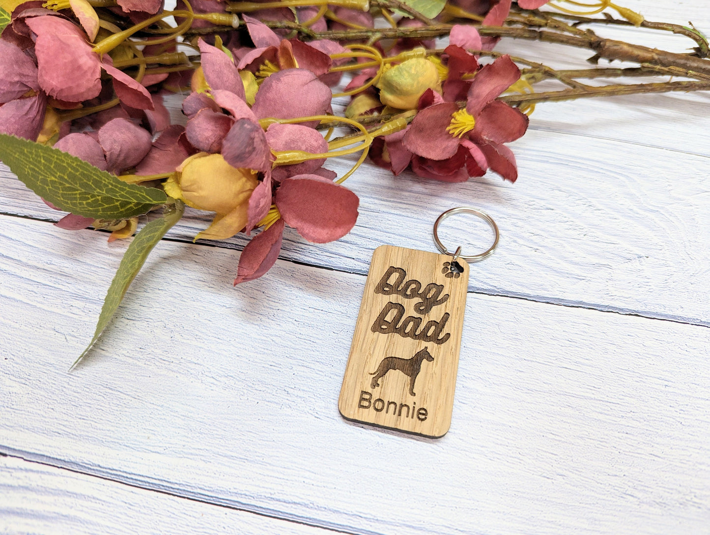 Personalised Great Dane Dog Parent Wooden Keyring - Custom Oak Keychain - Unique Gift for Great Dane Lovers