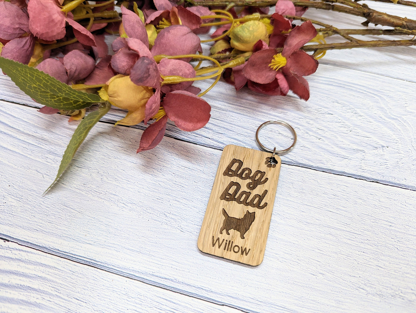 Personalised Cairn Terrier Dog Parent Wooden Keyring - Custom Oak Keychain - Unique Gift for Cairn Terrier Lovers