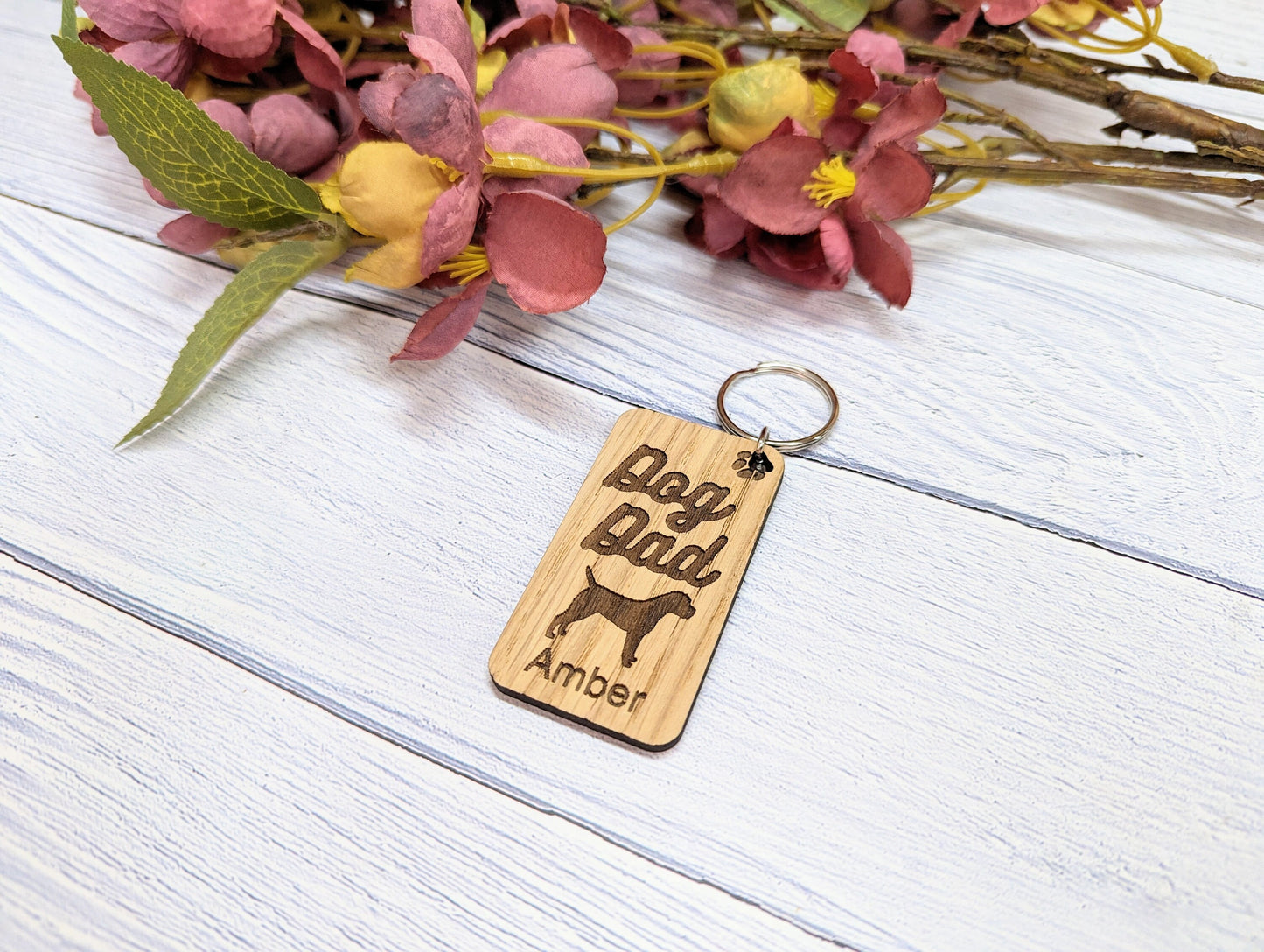 Personalised Border Terrier Dog Parent Wooden Keyring - Custom Oak Keychain - Unique Gift for Border Terrier Lovers