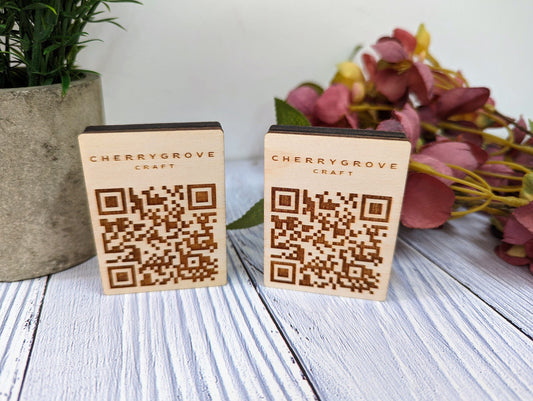 Customisable Birch/Poplar Wooden QR Code & Logo Block for Restaurants, Cafes - Bulk Orders Welcome - 67x50x12mm