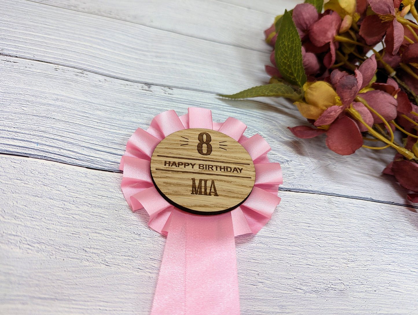 Personalised Wooden Rosette for Any Birthday - Custom Name & Age - Unique Birthday Keepsake - Eco-Friendly