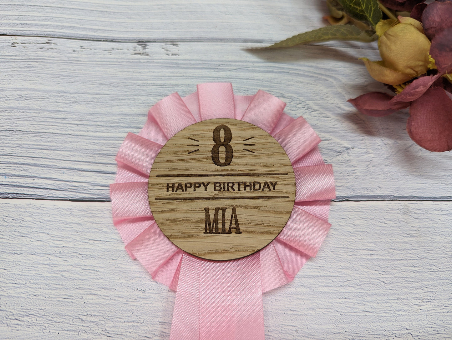 Personalised Wooden Rosette for Any Birthday - Custom Name & Age - Unique Birthday Keepsake - Eco-Friendly