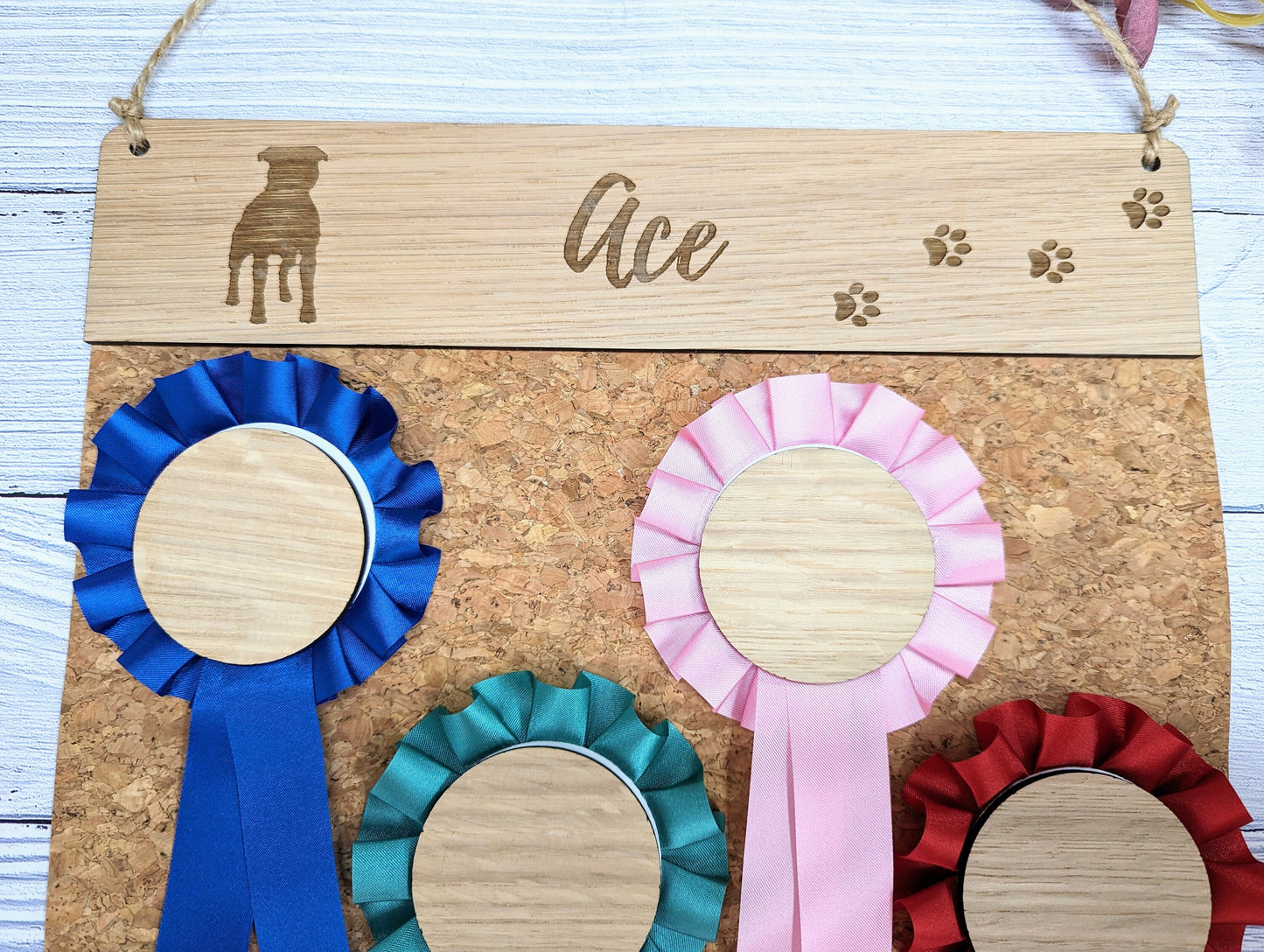 Personalised Staffordshire Bull Terrier Rosette Holder - Custom Dog Show Award Display - Handcrafted Wooden Keepsake for Pet Lovers