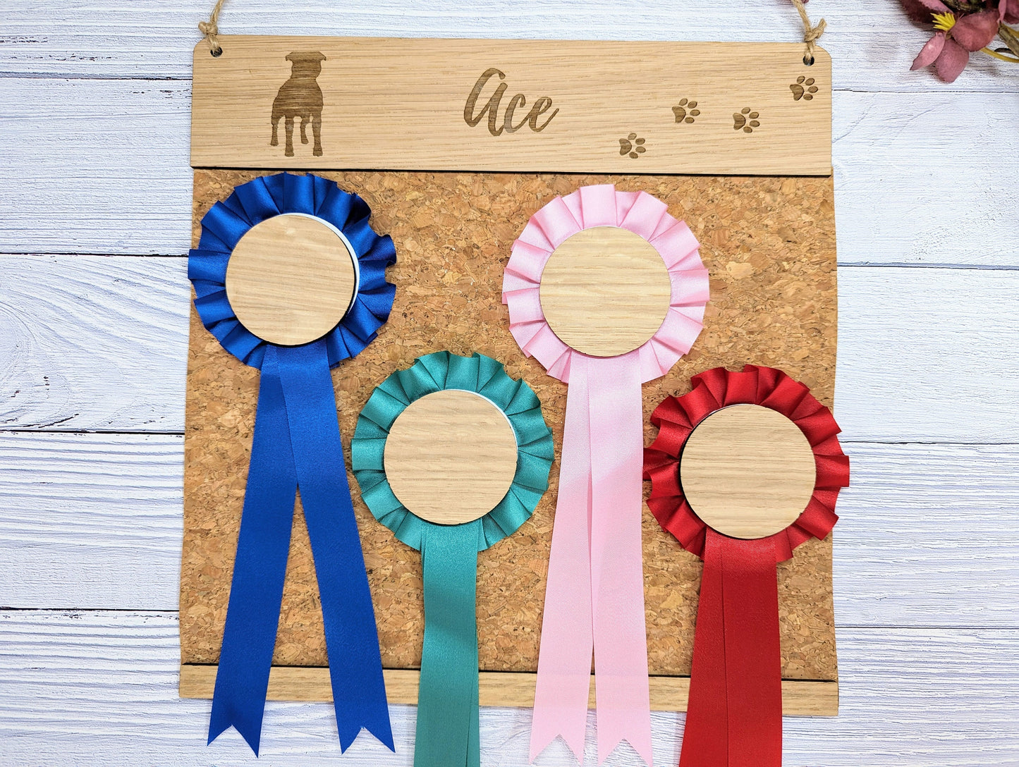 Personalised Staffordshire Bull Terrier Rosette Holder - Custom Dog Show Award Display - Handcrafted Wooden Keepsake for Pet Lovers