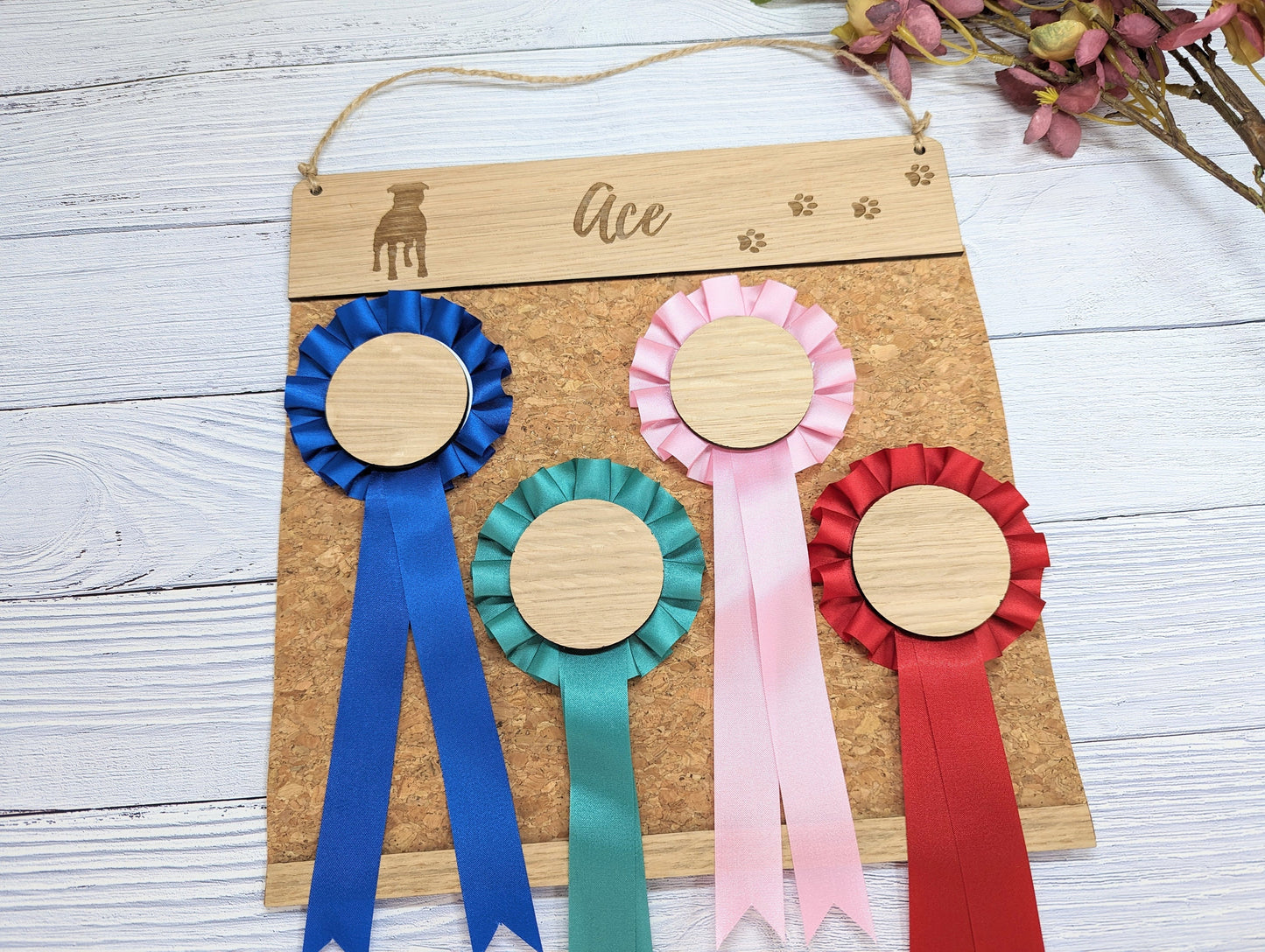 Personalised Golden Retriever Rosette Holder - Custom Dog Show Award Display - Handcrafted Wooden Keepsake for Pet Lovers