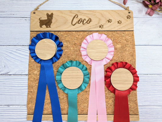 Personalised Yorkshire Terrier Rosette Holder - Custom Dog Show Award Display - Handcrafted Wooden Keepsake for Pet Lovers