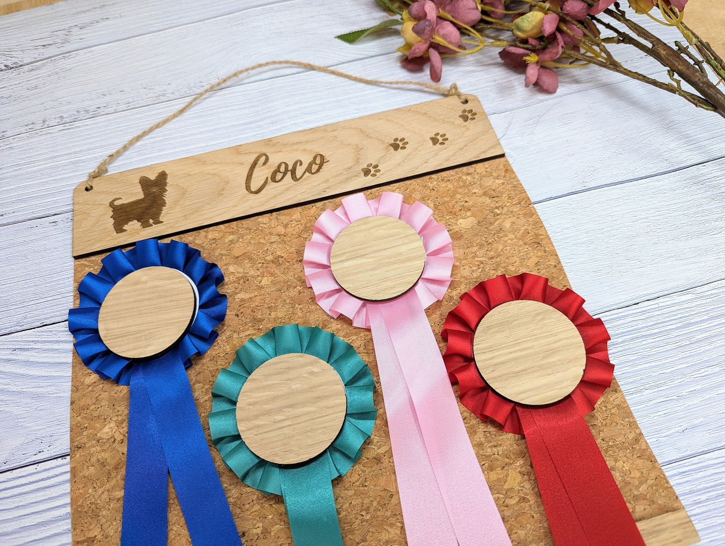 Personalised Yorkshire Terrier Rosette Holder - Custom Dog Show Award Display - Handcrafted Wooden Keepsake for Pet Lovers