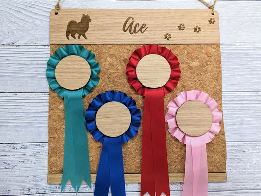 Personalised Pomeranian Rosette Holder - Custom Dog Show Award Display - Handcrafted Wooden Keepsake for Pet Lovers