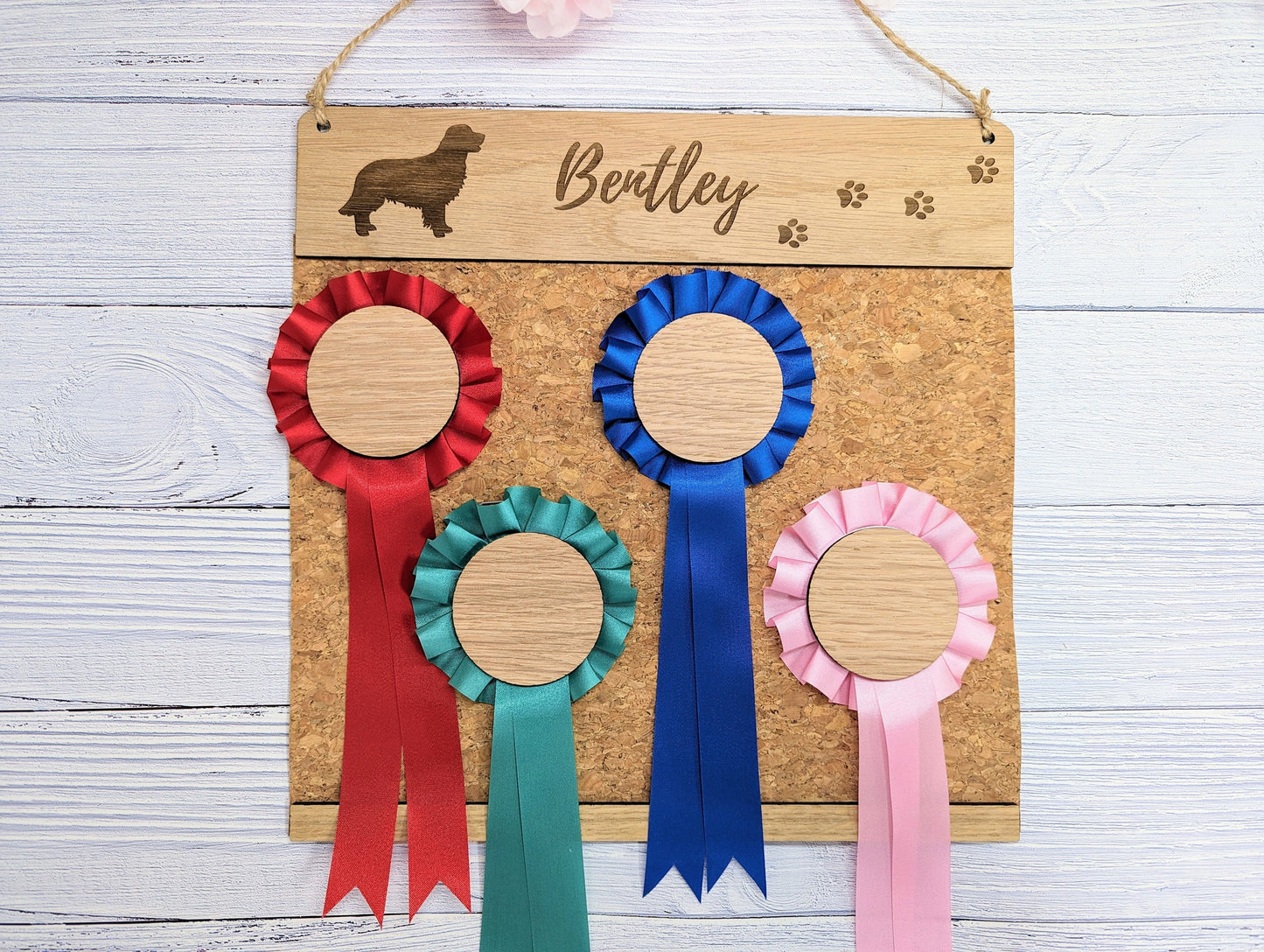 Personalised Golden Retriever Rosette Holder - Custom Dog Show Award Display - Handcrafted Wooden Keepsake for Pet Lovers