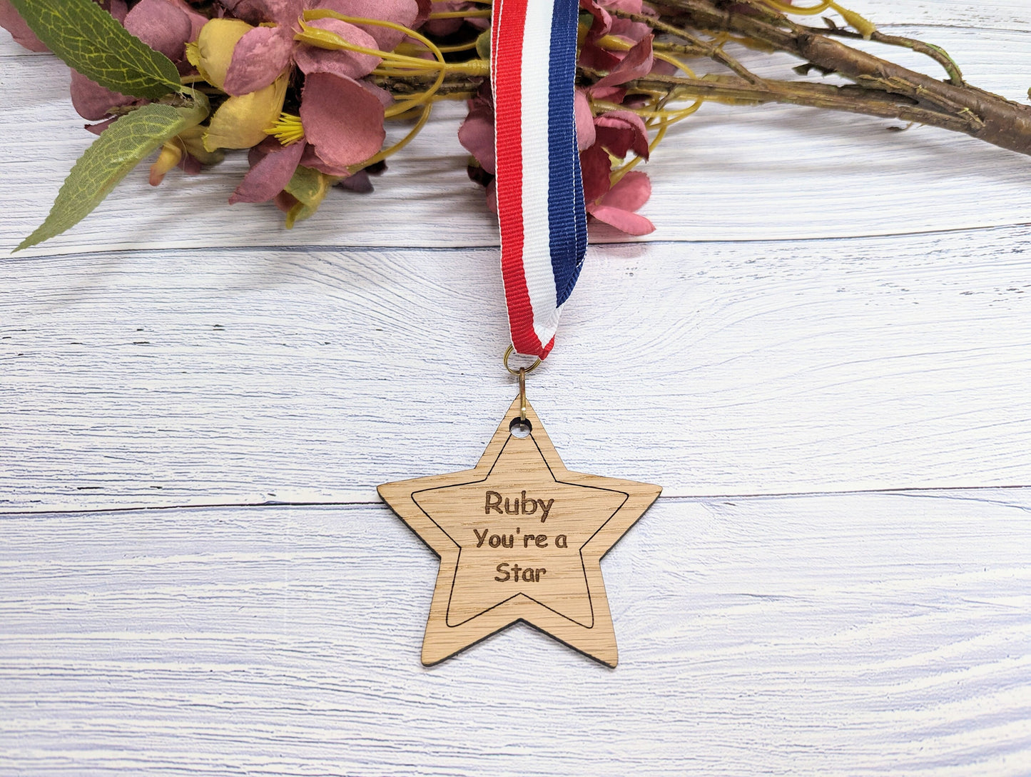 Personalised 'You're a Star' Wooden Medal - Custom Name Engraved - Ideal Teacher to Student Gift - Star-Shaped Award