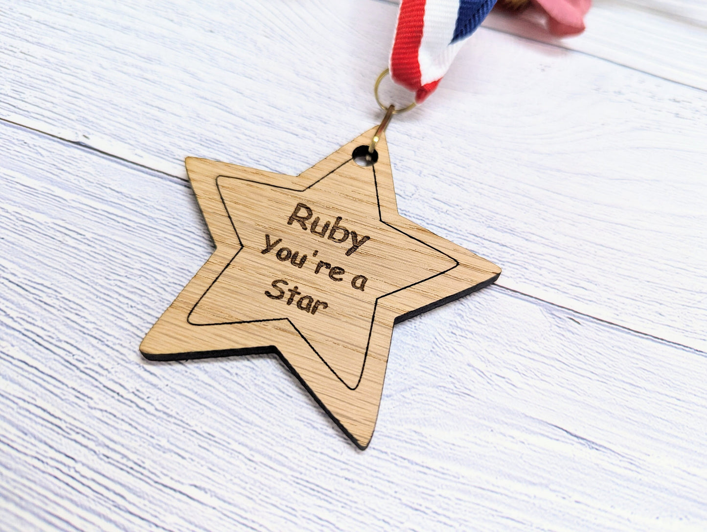 Personalised 'You're a Star' Wooden Medal - Custom Name Engraved - Ideal Teacher to Student Gift - Star-Shaped Award