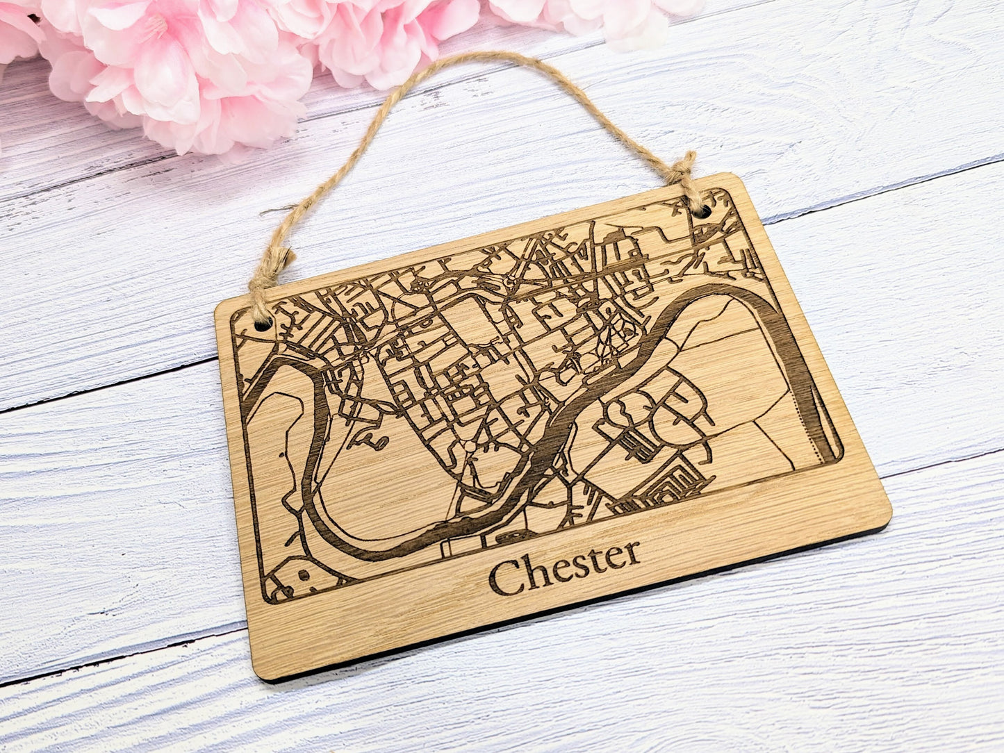 Handcrafted Wooden Map Wall Art of Chester, UK - Unique Home Decor or Thoughtful Gift - 4 Sizes Available - Customisable