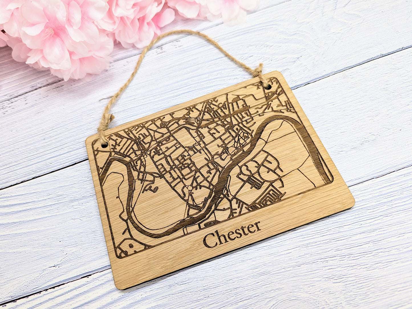 Handcrafted Wooden Map Wall Art of Chester, UK - Unique Home Decor or Thoughtful Gift - 4 Sizes Available - Customisable