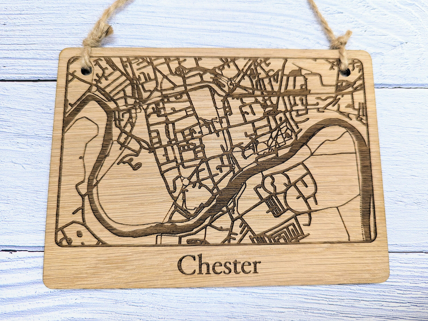 Handcrafted Wooden Map Wall Art of Chester, UK - Unique Home Decor or Thoughtful Gift - 4 Sizes Available - Customisable