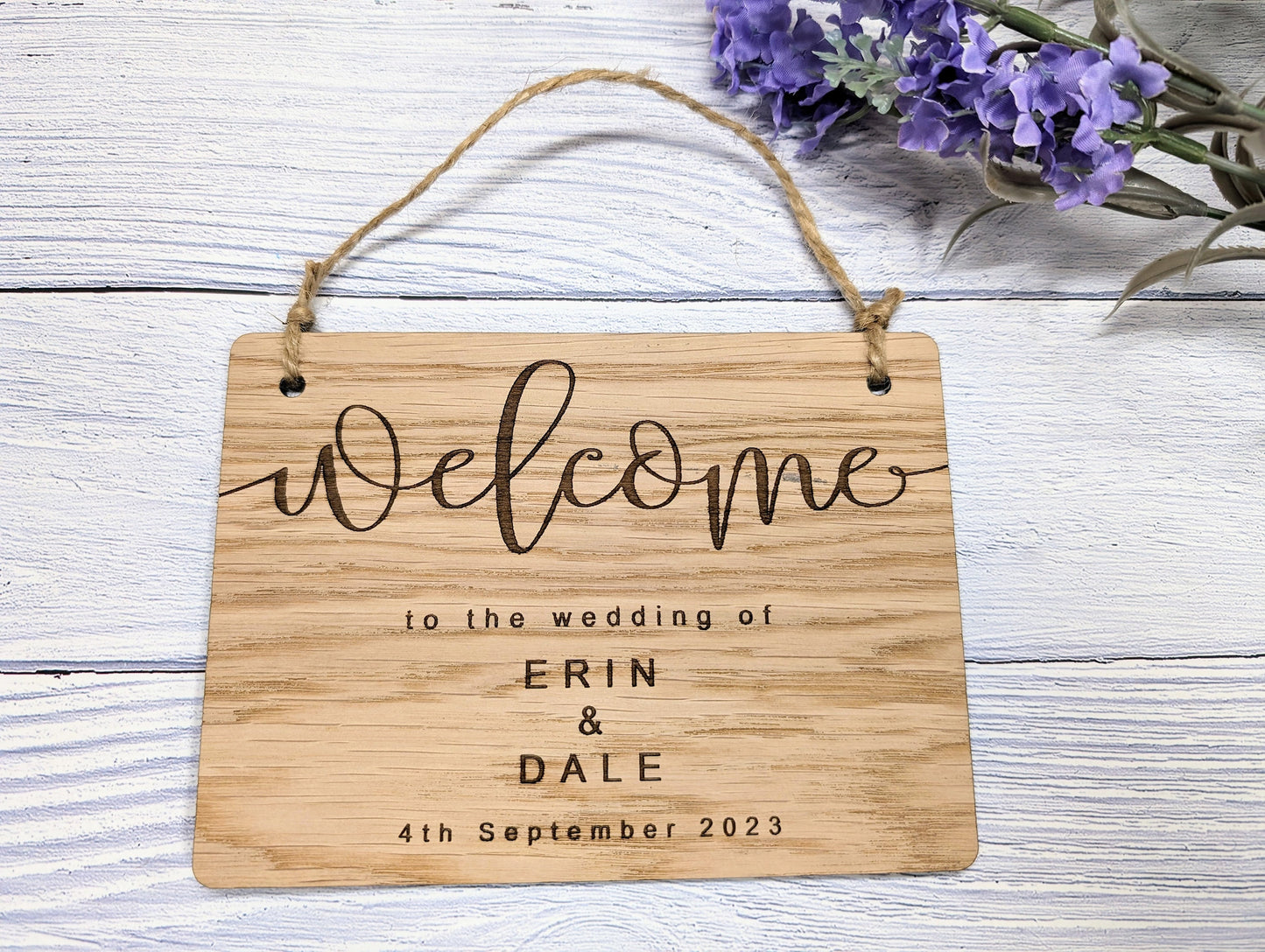 Personalised Wedding Welcome Sign - 6 Sizes- Custom Names and Date - Elegant Oak Veneer - Perfect for Wedding Venues and Ceremonies