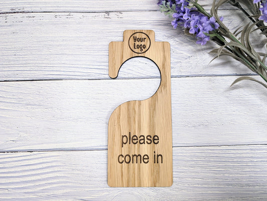 Personalised Double-Sided Door Hanger with Open Hook Design - Custom Messages & Logo Option - Ideal for Businesses and Homes