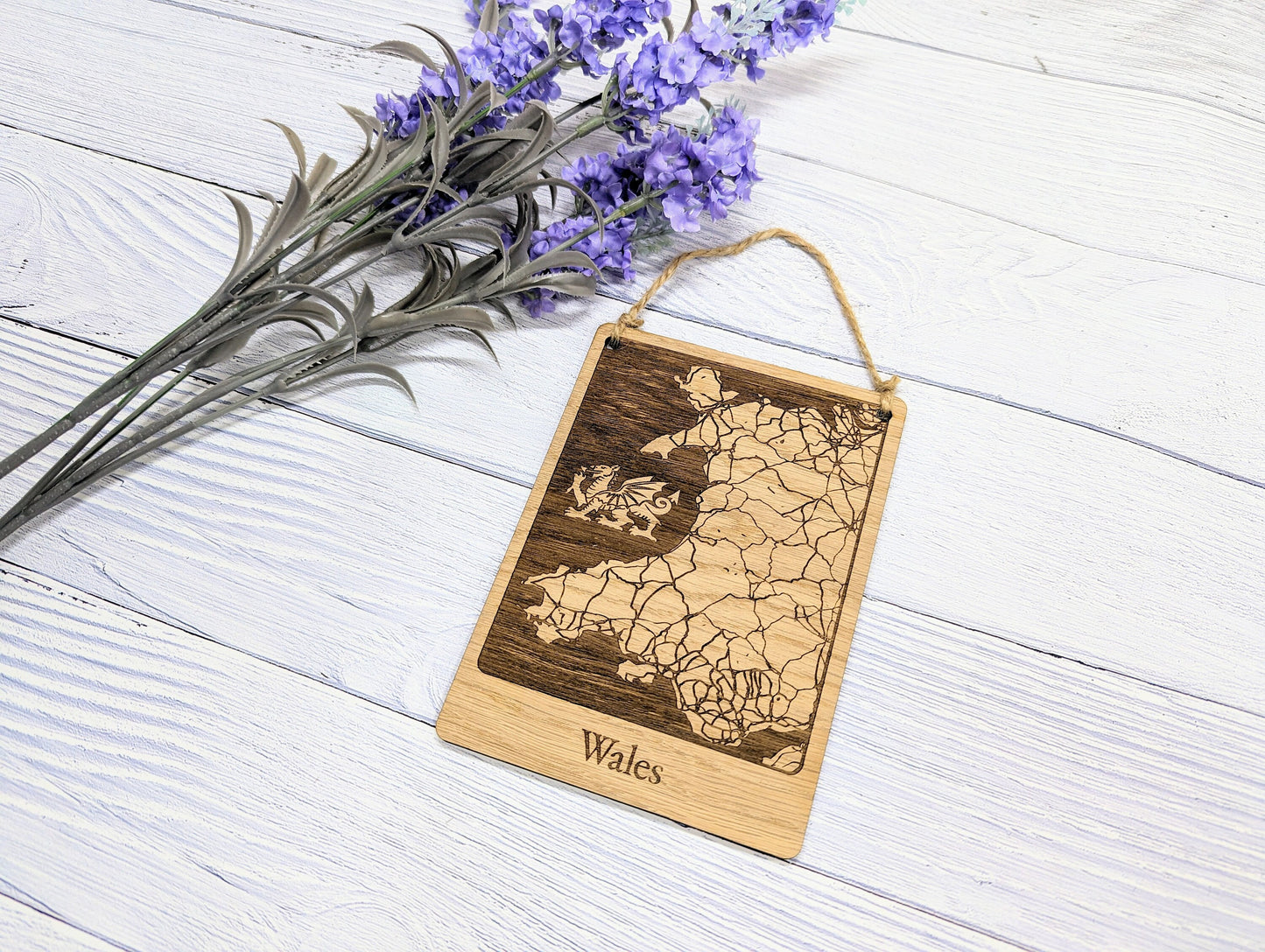 Wooden Map Wall Art of Wales with Engraved Welsh Dragon - Oak Finish - Customisable Home Decor