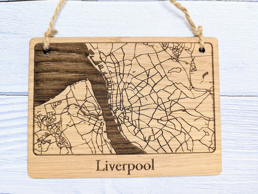 Handcrafted Wooden Map Wall Art of Liverpool - Unique Home Decor or Thoughtful Gift - 4 Sizes Available - Customisable