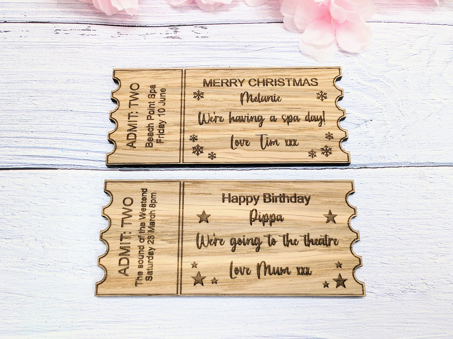 Personalised Magic Ticket - Custom Gift Experience Ticket in Oak Veneer - Perfect for Birthdays, Christmas,  Anniversaries, Special Occasion