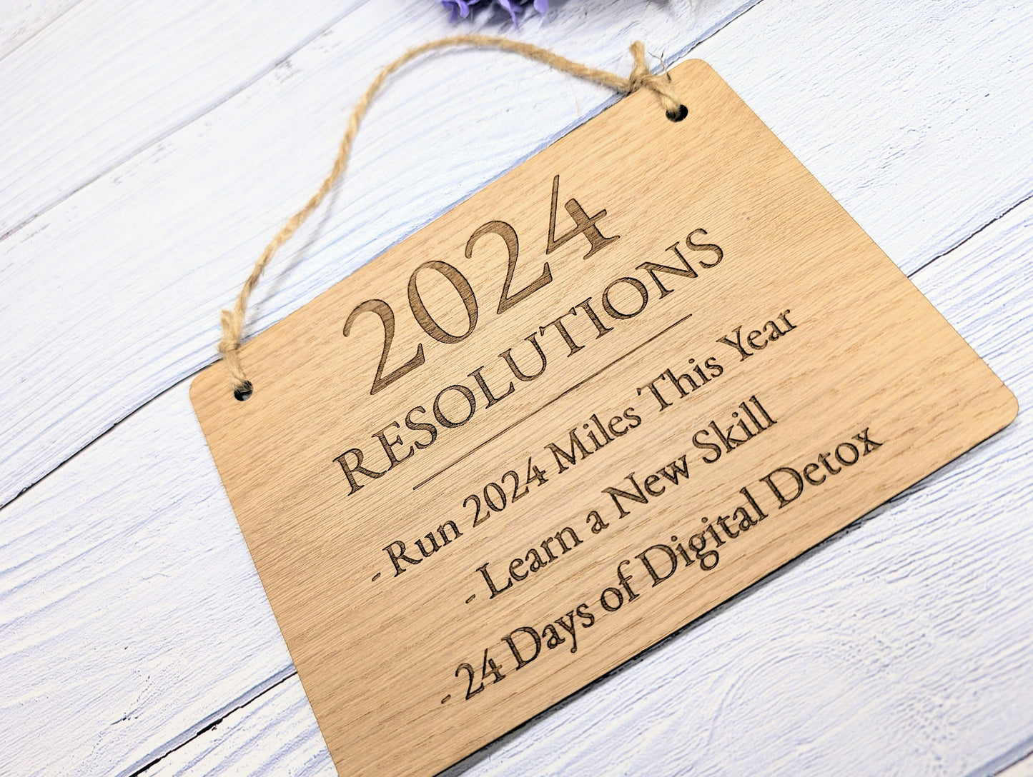 New Year's Resolution Sign - Personalised Goals for 2024 - Oak Veneer - Up to 6 Lines of Custom Resolutions - Start Your Year Right