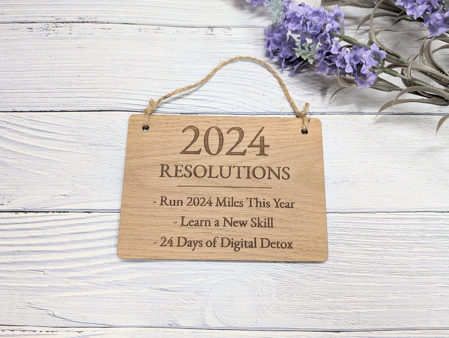 New Year's Resolution Sign - Personalised Goals for 2024 - Oak Veneer - Up to 6 Lines of Custom Resolutions - Start Your Year Right