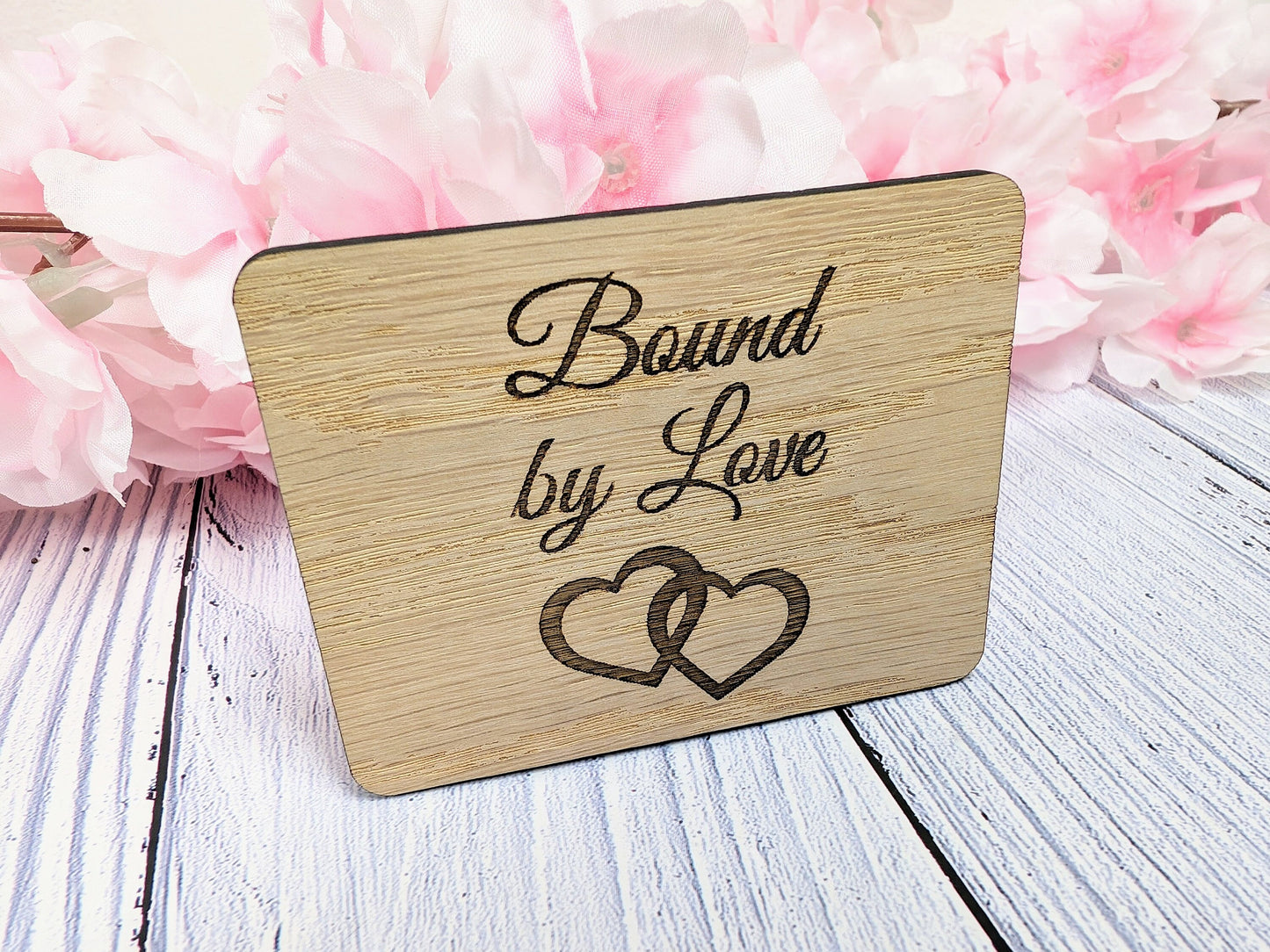 Bound By Love - Wooden Fridge Magnet with Interlocking Hearts - Romantic Gift