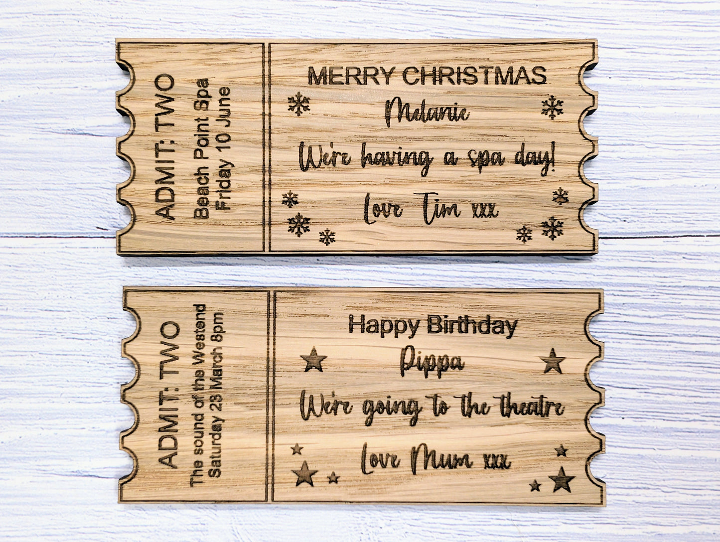 Personalised Magic Ticket - Custom Gift Experience Ticket in Oak Veneer - Perfect for Birthdays, Christmas,  Anniversaries, Special Occasion