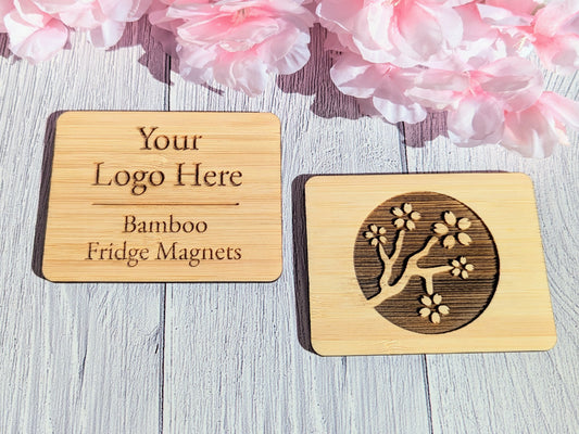 Personalised Bamboo Fridge Magnets, Custom Fridge Magnets, Logo Fridge Magnets - Sustainable Business Promotional Items - 3 sizes