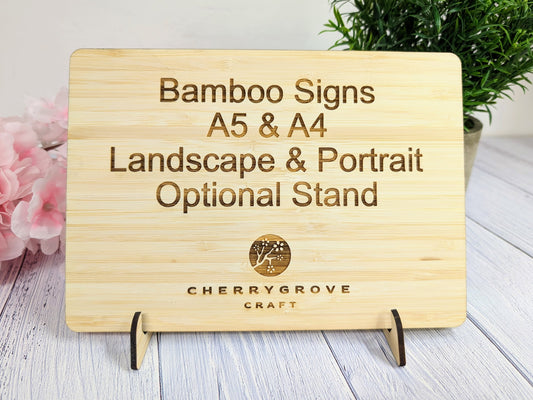 Personalised Bamboo Sign with Optional Stand | Freestanding Sign with Stand | Bamboo Table Sign | Eco Signs | Eco-Friendly Business Signage