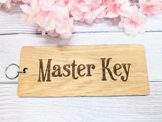 Extra-Large 200x80mm Wooden Keyring with 'Master Key' Message