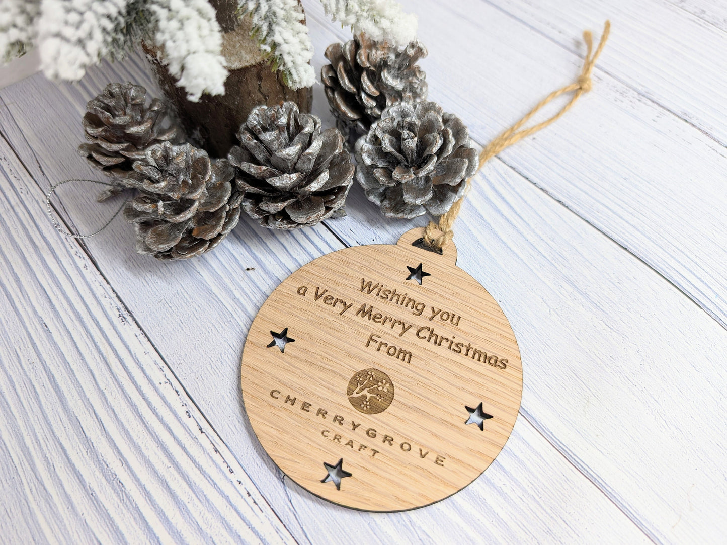 Custom Business Logo Christmas Bauble - Personalised Corporate Ornament with Stars